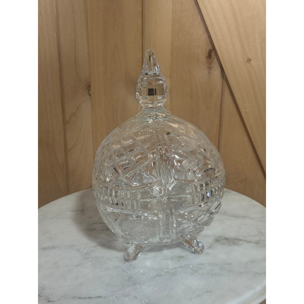 Vintage Cut Crystal Covered Footed Candy Dish